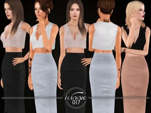 Cropped Blouse Midi Pencil Skirt by thesimsresource - The Sims 3 Custom Content