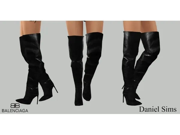 Balenciaga All Time Black Leather OTK boots by danielsims - The Sims 3 Custom Content