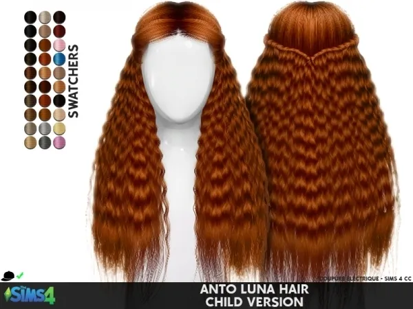 Alpha ANTO LUNA HAIR CHILD VERSION by redheadsims - The Sims 4 custom content