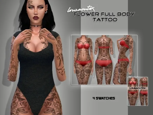 Mix Flower Full Body Tattoo Lounacutex by lounacutex - The Sims 4 Custom Content
