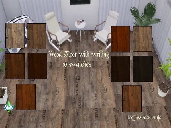 Alpha Wood Floor with writing by alixdekostube - The Sims 4 Custom Content