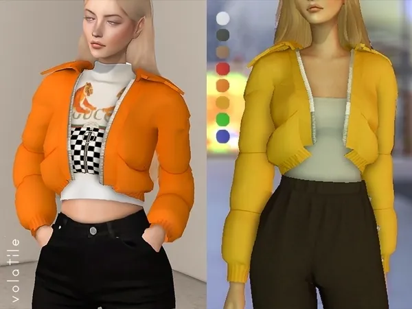Alpha Velour Cropped Puffer by volatile-sims - The Sims 4 Custom Content