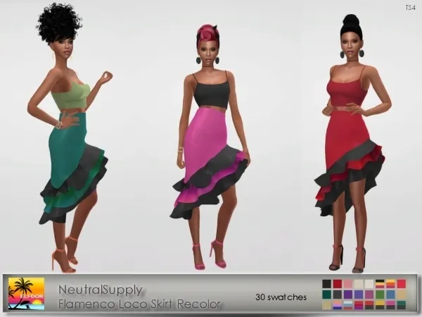 Alpha NeutralSupply Flamenco Loco Skirt Recolor by elfdor - The Sims 4 Custom Content
