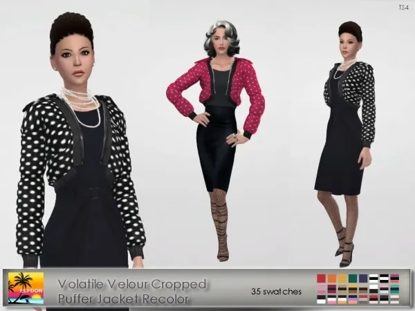 Alpha Volatile Velour Cropped Puffer Jacket by simsfinds - The Sims 4 Custom Content