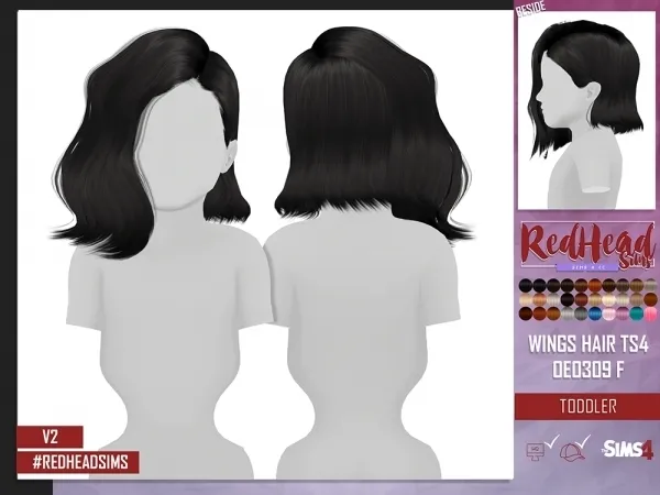Alpha WINGS HAIR OE0309 F TODDLER VERSION 2 by redheadsims - The Sims 4 custom content