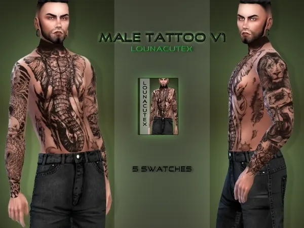 Mix Male Tattoo V1 Lounacutex by lounacutex - The Sims 4 Custom Content