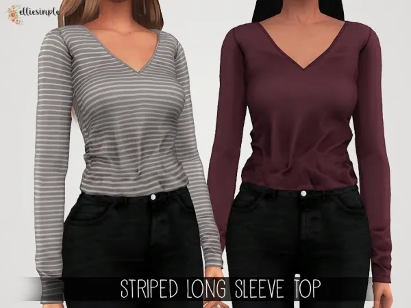 Alpha Elliesimple Striped Long Sleeve Top by elliesimple - The Sims 4 Custom Content