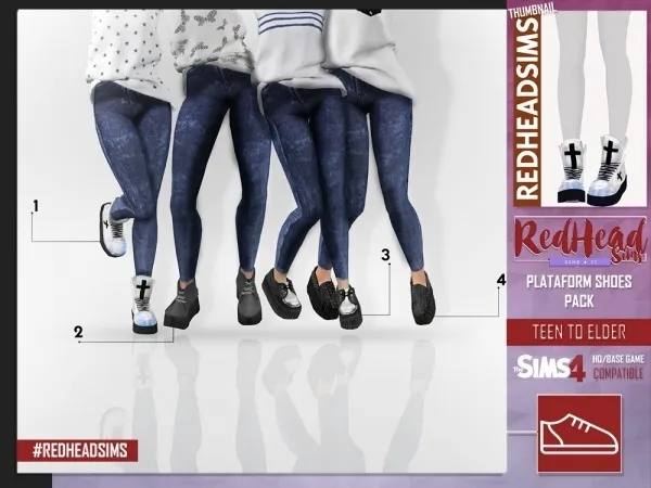 Alpha PLATAFORM SHOES PACK by redheadsims - The Sims 4 custom content