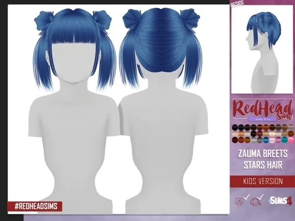 Alpha ZAUMA BREETS STARS HAIR KIDS VERSION by redheadsims - The Sims 4 Custom Content