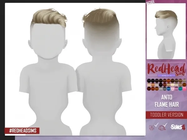 Alpha ANTO FLAME HAIR TODDLER VERSION by redheadsims - The Sims 4 custom content