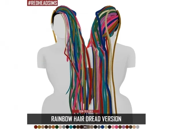 Alpha RAINBOW HAIR DREAD VERSION by redheadsims - The Sims 4 Custom Content
