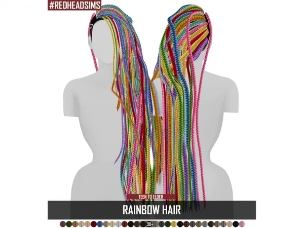 Alpha RAINBOW HAIR by redheadsims - The Sims 4 Custom Content