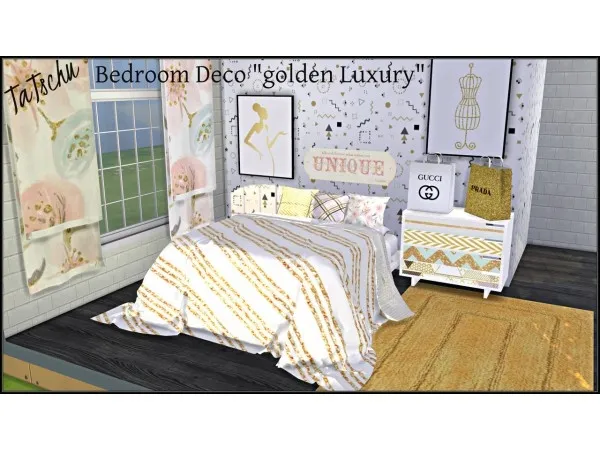 Alpha Golden Luxury Bedroom Deco by simsfinds - The Sims 4 Custom Content