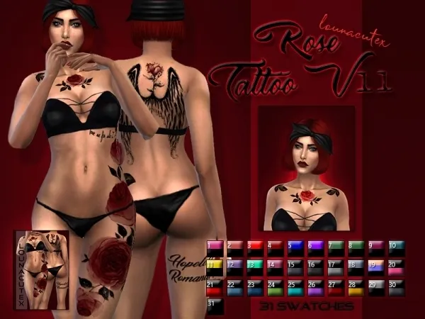Mix Rose Tattoo V11 Lounacutex by lounacutex - The Sims 4 Custom Content