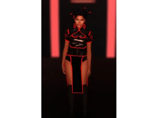 Alpha Nicki Minaj Chun Li Neon Outfit and King Kong Hair by simsfinds - The Sims 4 Custom Content