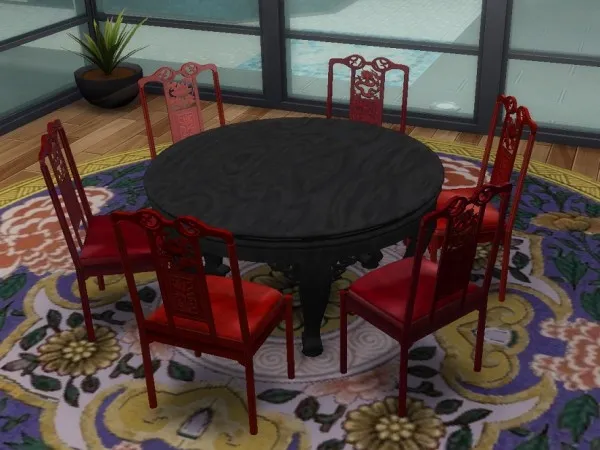 Alpha Semicircular Table 8 Seat by simsfinds - The Sims 4 Custom Content