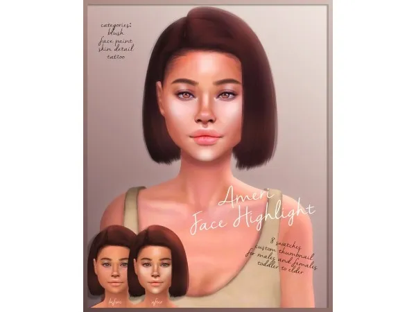 Alpha Ameri Face Highlight by katverse - The Sims 4 Custom Content