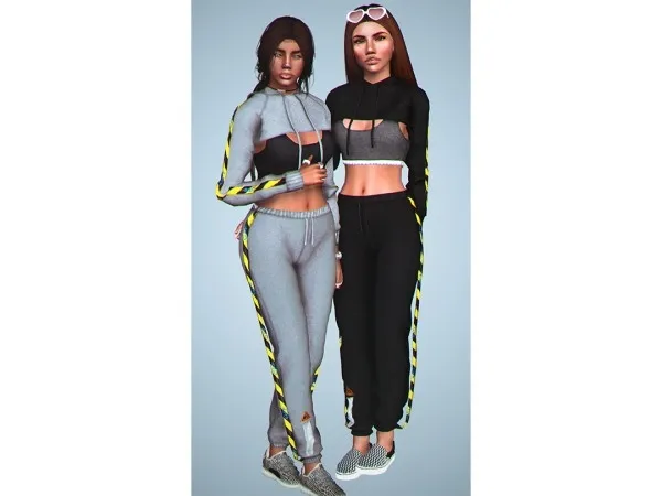 Off White Cropped HoddieSports Bra and Off White Joggers by simsfinds - The Sims 3 Custom Content