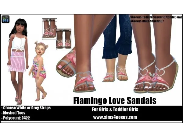 Flamingo Love Sandals -For Girls & Toddler Girls- by sims4nexus