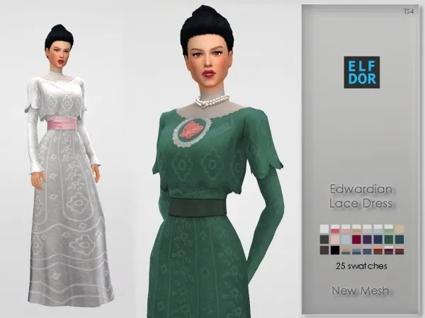 Maxis Match Edwardian Lace Dress by elfdor - The Sims 4 Custom Content