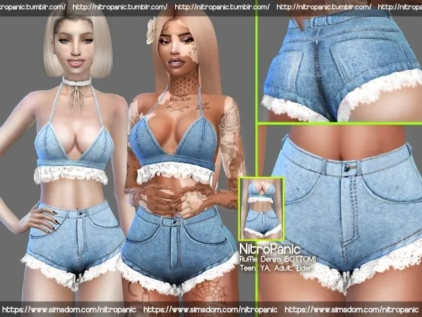Alpha Ruffle Denim Lace (Bottom) by nitropanic - The Sims 4 Custom Content