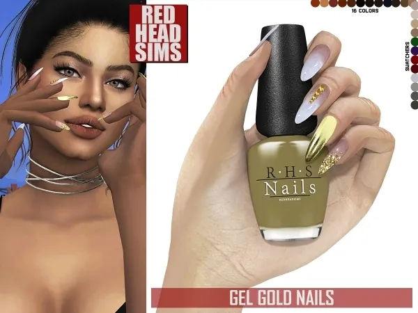Alpha GEL GOLD NAILS by redheadsims - The Sims 4 custom content