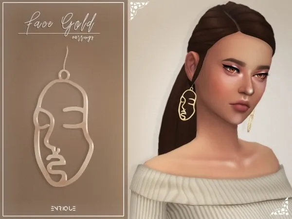 Mix [Enriques4] Face Gold Earrings - The Sims 4 Custom Content