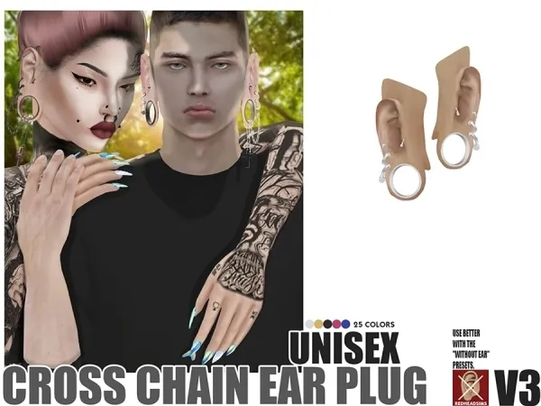 Alpha CROSS CHAIN EAR PLUG V3 by redheadsims - The Sims 4 Custom Content