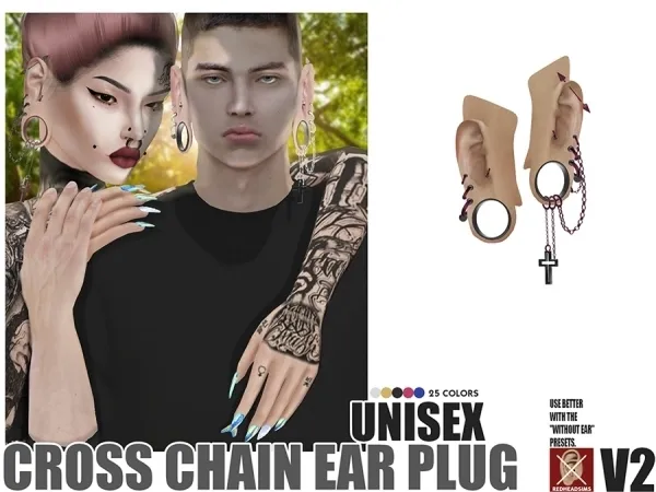 Alpha CROSS CHAIN EAR PLUG V2 by redheadsims - The Sims 4 Custom Content