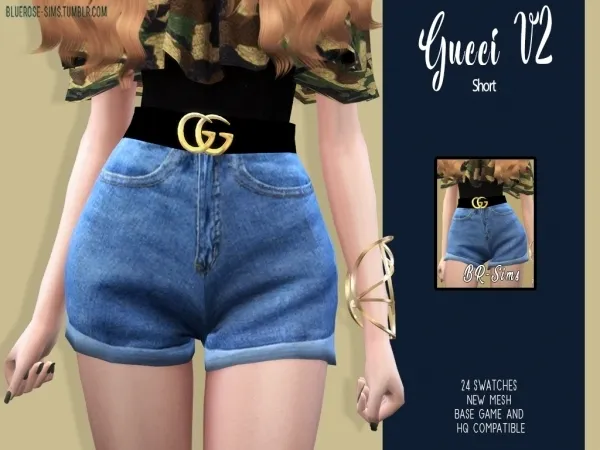 Alpha BR sims Gucci Short by bluerose-sims - The Sims 4 custom content