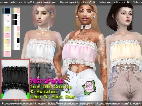 Alpha Lace Trim Crop Top by nitropanic - The Sims 4 Custom Content