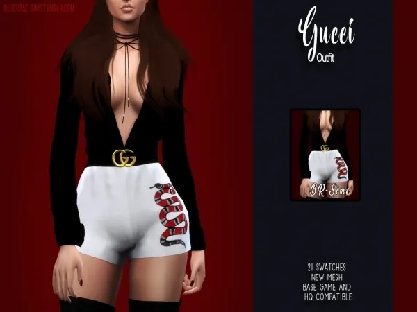 Alpha BR sims Gucci Outfit V2 by bluerose-sims - The Sims 4 custom content