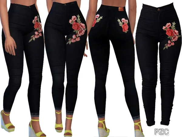 Alpha Summer Black Embroidered and Ripped Jeans by thesimsresource - The Sims 4 Custom Content