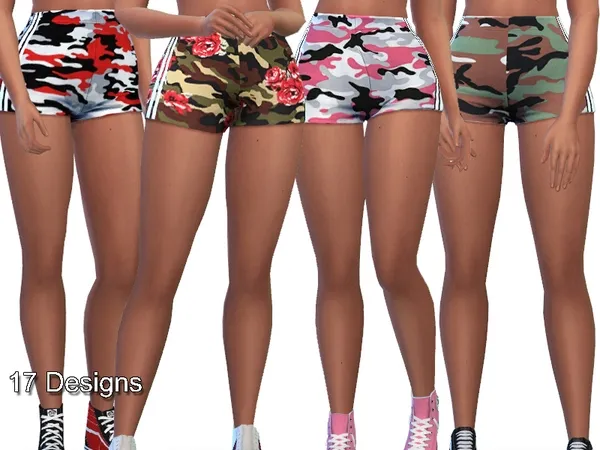 Mix High Waisted Camo Summer Shorts by thesimsresource - The Sims 4 Custom Content