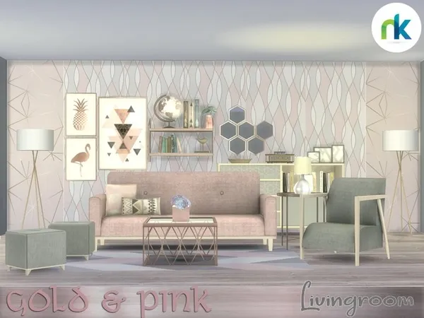 Mix Nikadema Gold Pink Livingroom by thesimsresource - The Sims 4 Custom Content