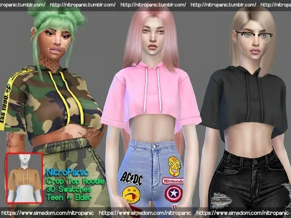 Alpha Crop Top Hoodie by nitropanic - The Sims 4 Custom Content