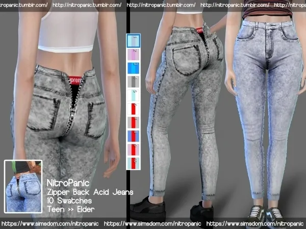 Alpha Zipper Back Acid Jeans by nitropanic - The Sims 4 Custom Content