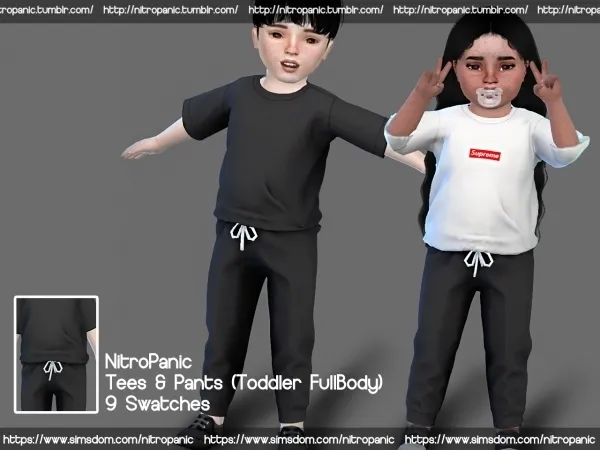 Alpha Tees and Pants (Fullbody Toddler) by nitropanic - The Sims 4 Custom Content