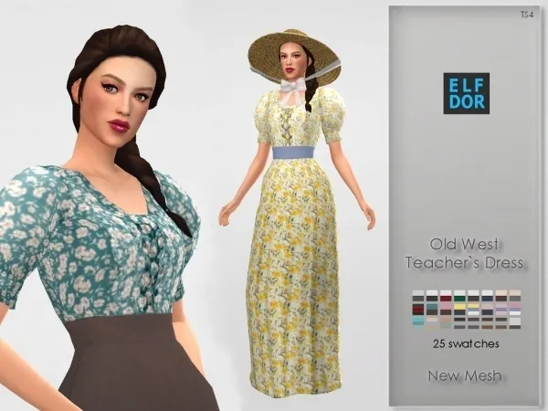 Maxis Match Old West Teachers Dress by elfdor - The Sims 4 Custom Content