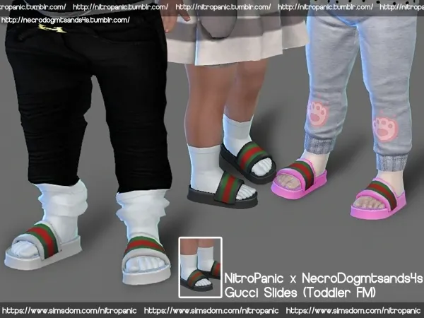 Alpha Gucci Slides (Toddler F M) x NecroDog's HD Feet by nitropanic - The Sims 4 custom content