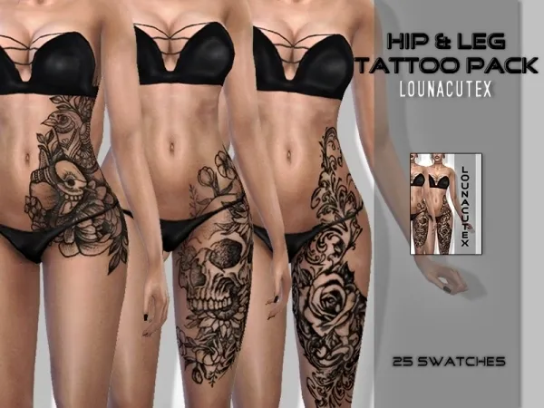Mix Hip&Leg Tattoo Lounacutex by lounacutex - The Sims 4 custom content