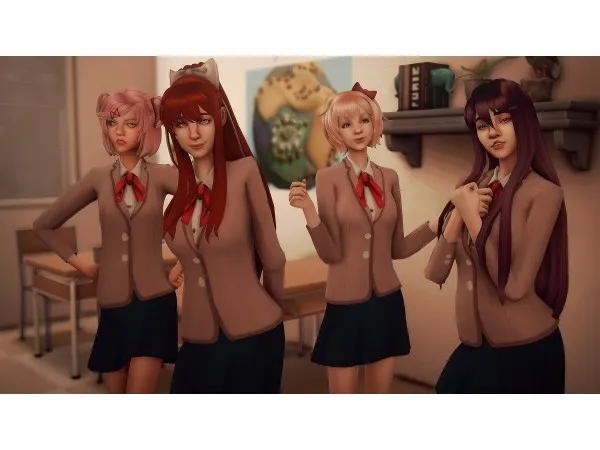 Maxis Match Doki Doki Literature Club Pose Pack by simsfinds - The Sims 4 Custom Content