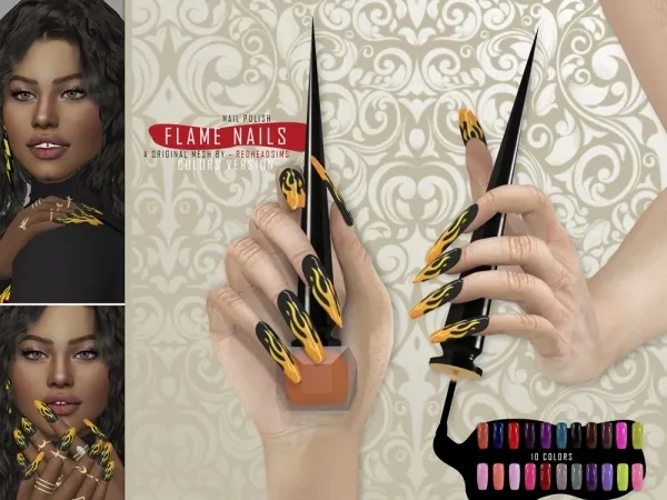 Alpha FLAME NAILS (COLORS VERSION) - The Sims 4 Custom Content