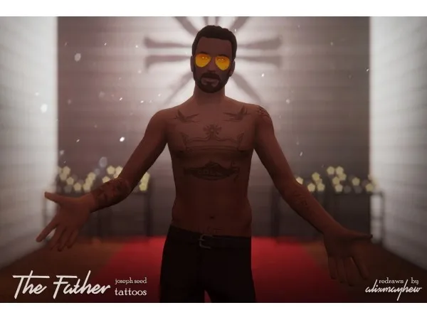 Mix Joseph Seed Tattoos redrawn by simsfinds - The Sims 4 Custom Content