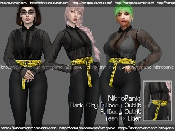 Alpha Dark City FullBody Outfit by nitropanic - The Sims 4 Custom Content