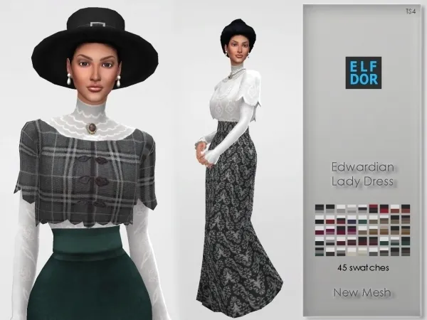 Maxis Match Edwardian Lady Dress by elfdor - The Sims 4 Custom Content