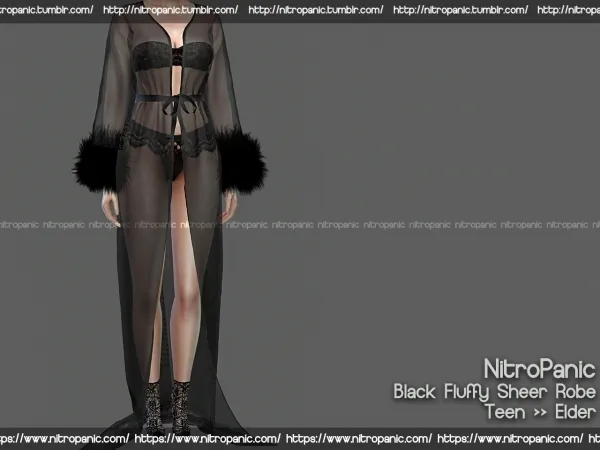 Alpha Black Fluffy Sheer Robe by nitropanic - The Sims 4 Custom Content