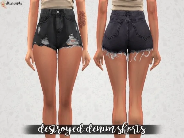 Alpha Elliesimple Destroyed Denim Shorts by elliesimple - The Sims 4 Custom Content