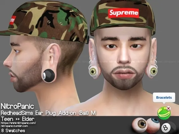 Alpha RedHeadSims Ear Plug Add on (Ball) M by nitropanic - The Sims 4 custom content