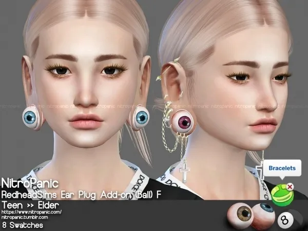 Alpha RedHeadSims Ear Plug Add on (Ball) F by nitropanic - The Sims 4 Custom Content